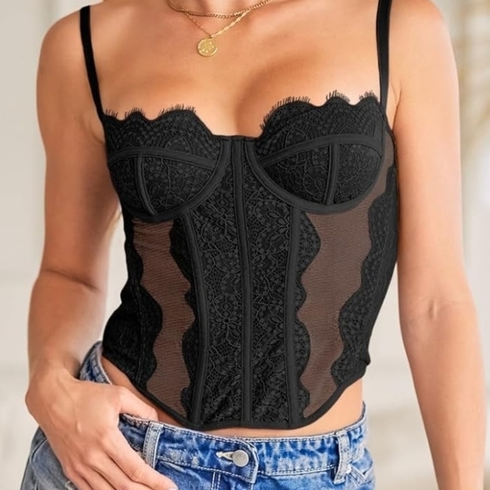 Dealmore Black Lace Bustier Corset Top - Size Medium - Y2K Boho Chic